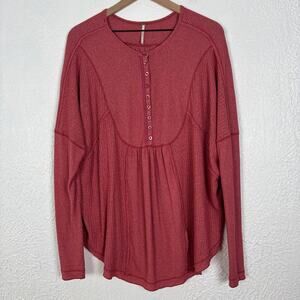 Free People Leo Henley Waffle Knit Long Sleeve Tee Size Medium